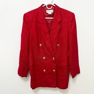 Vintage Liz Claiborne Red Double Breasted Blazer w/ Gold Buttons Womens Size 6